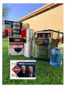 Outdoor Adventurer Basket: America The Beautiful National Park Pass, grill, grill utensils set, hammock, cooler bag, rear car seat cover, dog water container, leash, collar, eagle dog toy